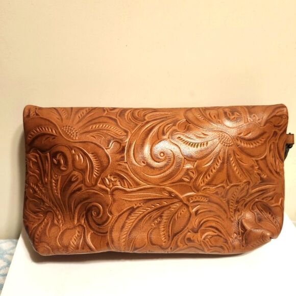 Patricia Nash "Valerie" Brown Tooled Leather Fold-over Clutch/Handbag Ret.$155 - Picture 5 of 10